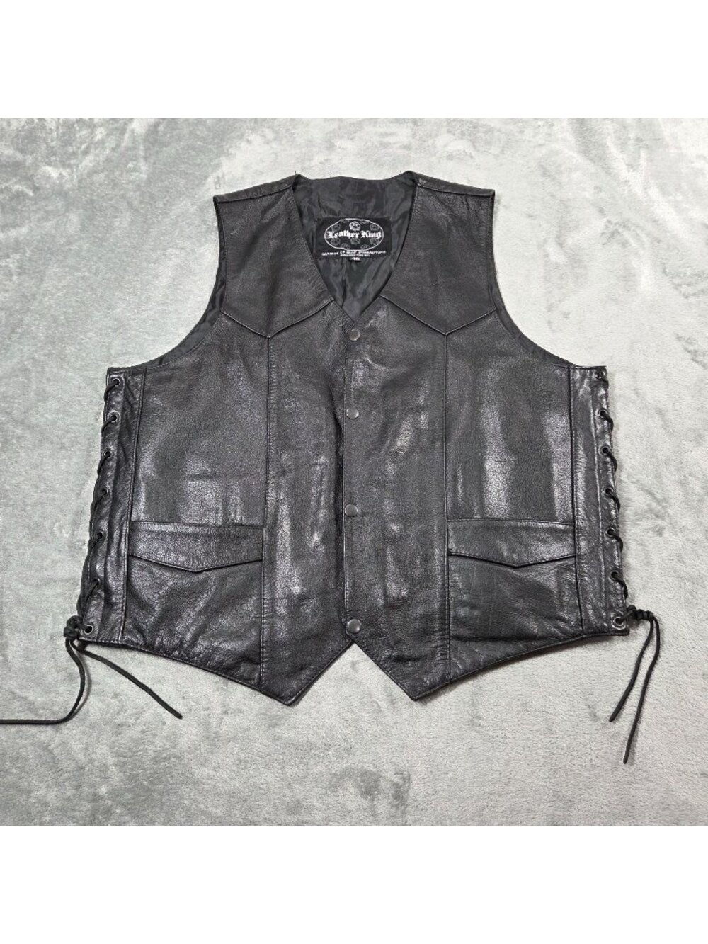 Leather King Vest Mens 46 Black Leather Biker Motorcycle Concealed Carry Western